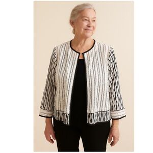 IC By Connie K Mesh Open Jacket Woman Large Black White